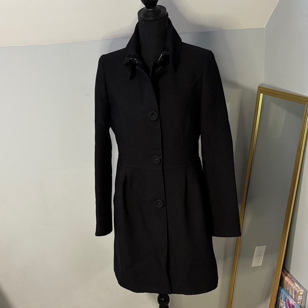 United Colors Of Benetton Black Wool Pleated Skirt Structured Trench Coat